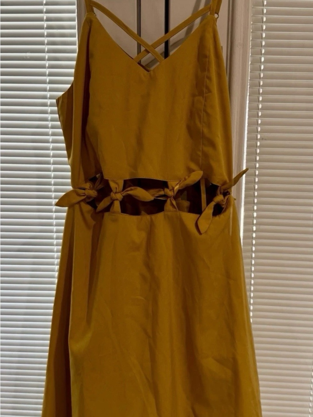 NWT Bella Bella Salon Love Riche Mustard Yellow Mini Dress with Tie Cutouts
